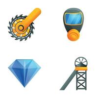 Diamond mining icons set cartoon vector. Industry equipment for gemstone mining vector