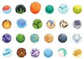 Game orbs icons set cartoon vector. Magical neon vector