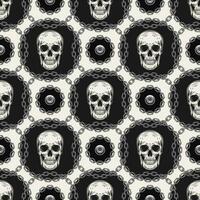 Geometric pattern with human skulls, steel chains vector