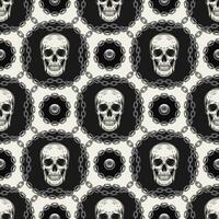 Geometric pattern with human skulls, steel chains vector