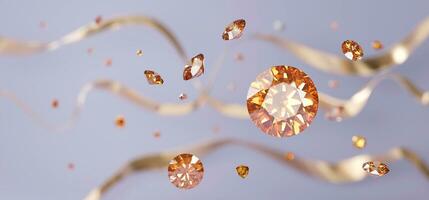 Round amber topaz diamonds Gem falling background selective focus 3d rendering photo