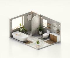 Isometric view bathroom open inside interior architecture 3d rendering photo