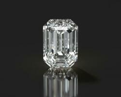 Emerald Shape Diamonds placed on glossy background 3d rendering photo