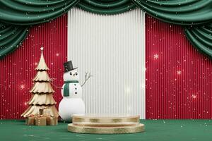 podio de exhibición de producto de evento de feliz navidad con fondo de decoración representación 3d foto