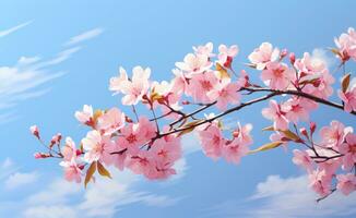 Pink cherry blossoms,pink sakura,beautiful cherry blossoms pastel pink background. Cherry blossoms are beautiful and pleasing to the eye. Makes you feel relaxed like you're in nature. Generative ai photo