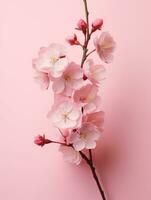 Pink cherry blossoms,pink sakura,beautiful cherry blossoms pastel pink background. Cherry blossoms are beautiful and pleasing to the eye. Makes you feel relaxed like you're in nature. Generative ai photo