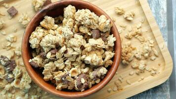 detail shot of granola Musli in a bowl video