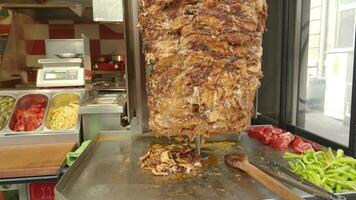 rotating traditional gyros meat , video