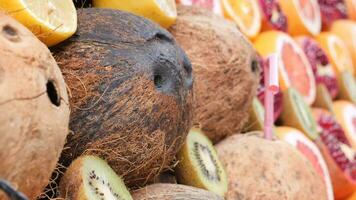 fetta di fresco Noce di cocco foderato su video