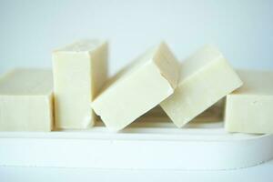 natural soap bar on table photo