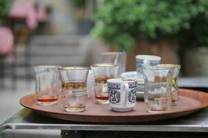 many empty coffee cup on table , photo