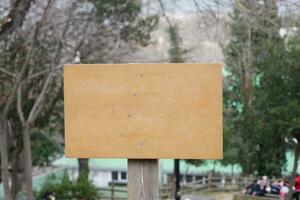 wooden sign in the a park with copy space concept. photo