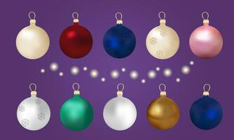Collection of New Year's tree decorations with garland vector