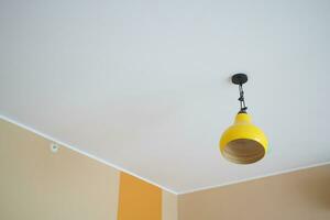 gray ceiling lamp hanging in a room , photo