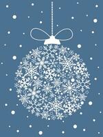 Round New Year's ball made of snowflakes. Festive winter print for card, banner, decoration. Abstract vector graphics.