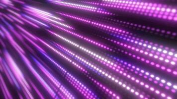 Abstract bright purple background pattern of flying lines of dots and glowing circles of futuristic digital energy magical bright particles video