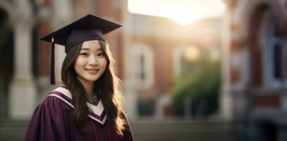 Young Asian woman during Graduation Day with copy space. AI Generated photo