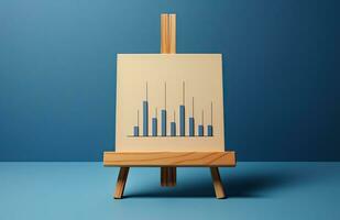 Easel with graph on blue background. Data analysis. AI Generated photo