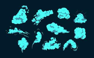 Smoke explosion animation of an explosion with comic flying clouds. Set of isolated vector illustrations to create an explosion effect. The effect of smoke movement, sparkle and dynamic boom.