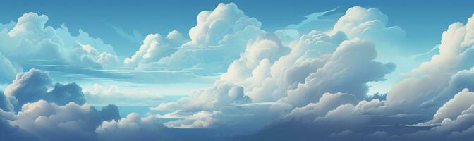 un sereno y encantador azul cielo fondo, adornado con suave blanco nubes suavemente flotante. pacífico azul cielo con nubes generativo ai, foto