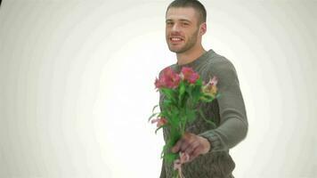 Male gallant presents the bouquet video