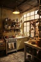 Kitchen Stocked with Pots, Pans, and Bowls photo