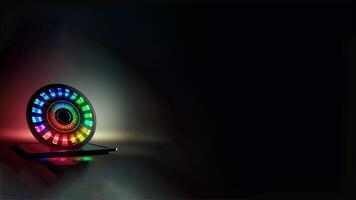 Colorful Glowing Roulette Wheel on Smartphone Screen and Copy Space for Online Casino Game Concept. Technology. photo