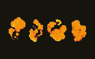 Smoke explosion animation of an explosion with comic flying clouds. Set of isolated vector illustrations to create an explosion effect. The effect of smoke movement, sparkle and dynamic boom.