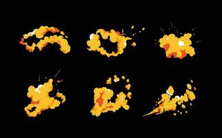 Smoke explosion animation of an explosion with comic flying clouds. Set of isolated vector illustrations to create an explosion effect. The effect of smoke movement, sparkle and dynamic boom.