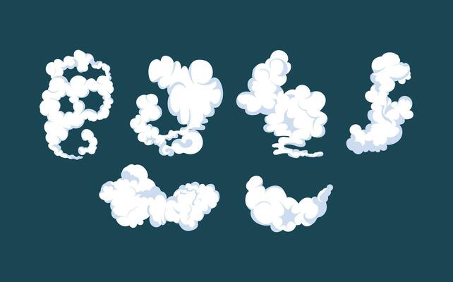 Smoke explosion animation of an explosion with comic flying clouds. Set of isolated vector illustrations to create an explosion effect. The effect of smoke movement, sparkle and dynamic boom.