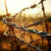 Tangled Barbed wire field closeup. Generate Ai photo