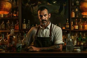 Sociable Bartender man bar. Generate Ai photo