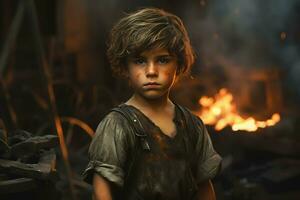 Enterprising Blacksmith child forge. Generate Ai photo