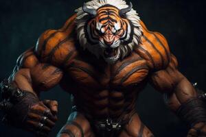 Disciplined Bodybuilding tiger. Generate Ai photo