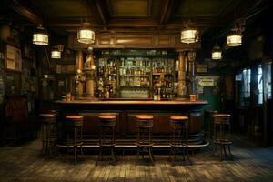 Spacious Bar interior vintage loft. Generate Ai photo