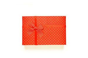 Top view red gift box on white background. photo