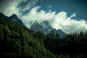 Mont Blanc mountain range under the snow in Valle d'Aosta in Courmayeur, in the summer of 2023 photo