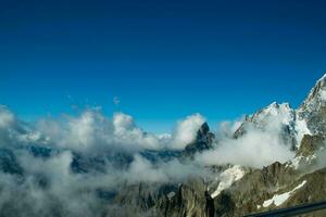 the Mont Blanc mountain range seen from Punta hellbronner in July 2023 under the snow photo