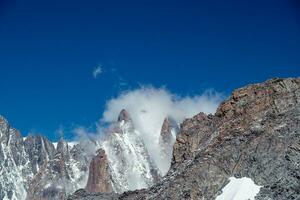 the Mont Blanc mountain range seen from Punta hellbronner in July 2023 under the snow photo