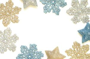 Christmas background with shining snowflakes and stars. photo