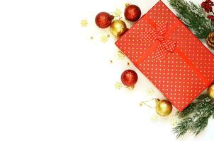 Navidad decoración con regalo caja. gratis espacio para texto foto