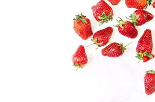 Creative fresh strawberries pattern background with copy space. Food concept.  Top view. - Image. photo