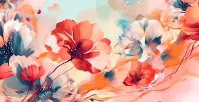 Watercolor panoramic background painted flowers with paint - AI generated image photo