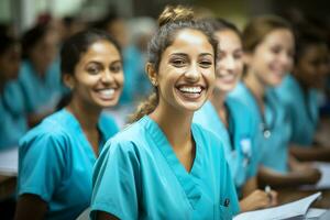 un enfermería estudiante en tamil nadu. un indio estudiante a un médico universidad.generativa ai foto