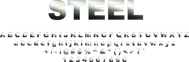 Font with metallic texture, chrome alphabet, steel letters. Vector typography.