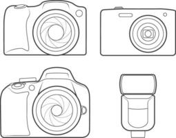 Photo camera flash outline icons vector