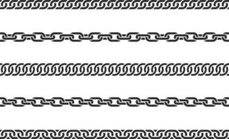 Set seamless chain link. Different chains silhouette black and white isolated on background. Chainlet line design elements. vector