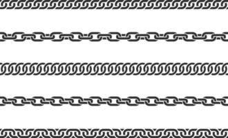 Set seamless chain link. Different chains silhouette black and white isolated on background. Chainlet line design elements. vector