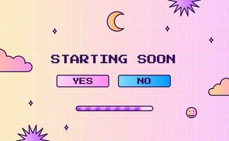 Stream starting soon offline screen ui layout modern pink purple gradient with Button and moon crescent interface for gaming or streaming vector