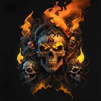 head skull fire mascot and esport gaming logo, AI generated photo